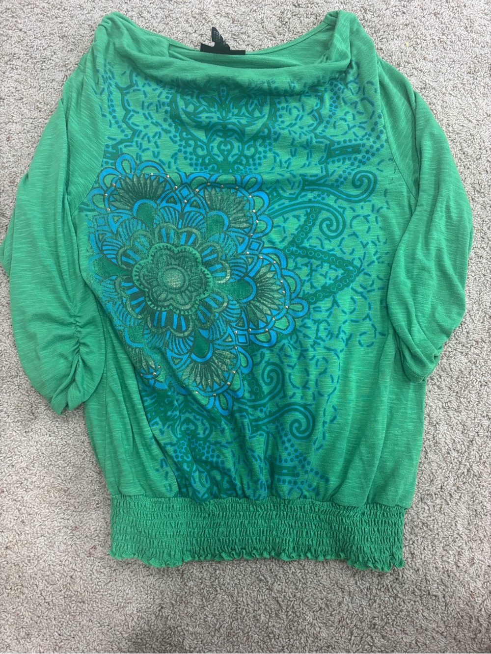 Style & Co. Emerald Green Floral Paisley Boatneck Pullover
